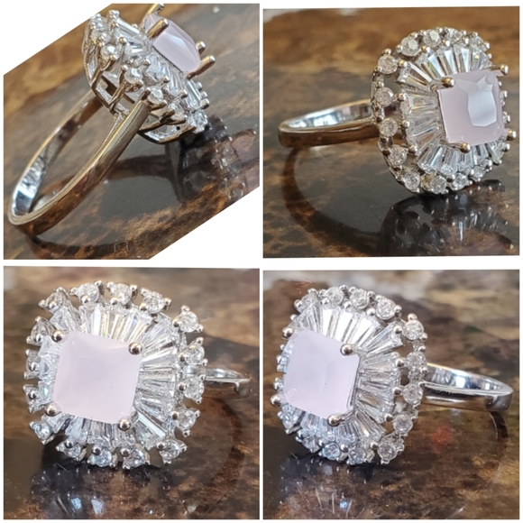 Genuine 2ct Princess Cut Rose Quartz Ring Size 7 - Picture 5 of 7
